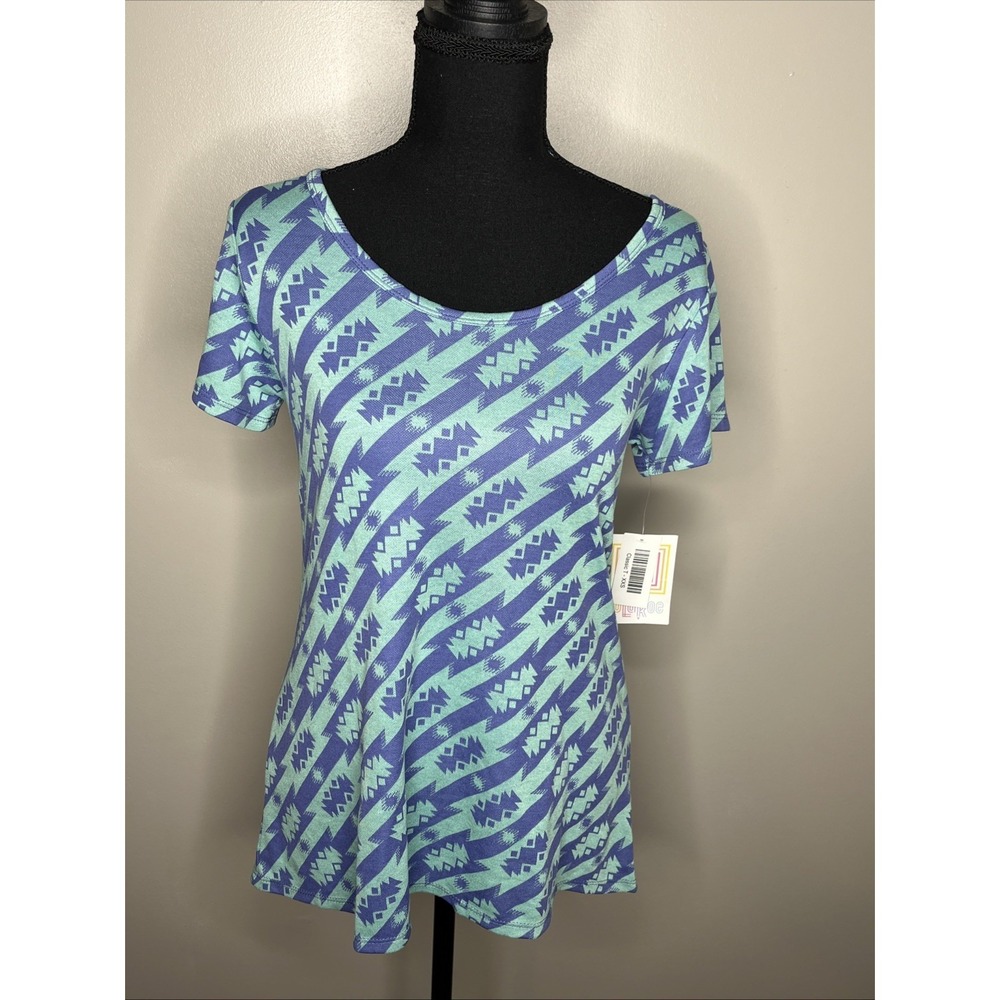 Lularoe Women's Green And Blue Classic Tee T-Shirt Size XXS NWTs